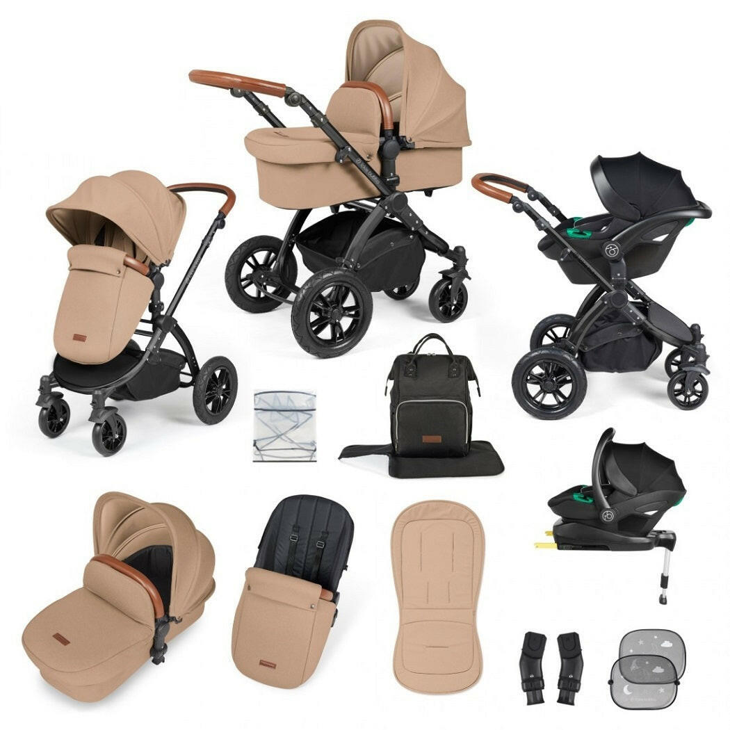 Ickle Bubba Stomp LUXE Travel System with Cirrus Car Seat & Base - Black/Desert/Tan - included items