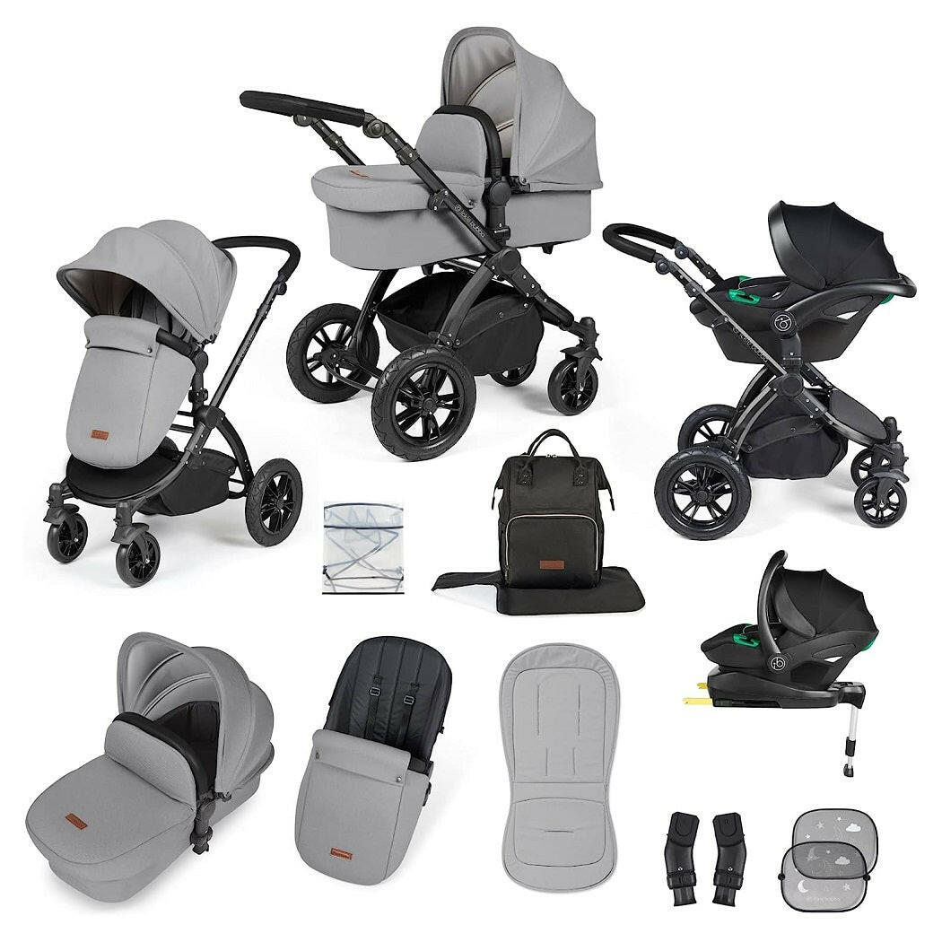 Ickle Bubba Stomp LUXE Travel System with Car Seat & Base - Black/Pearl Grey/Black - included items