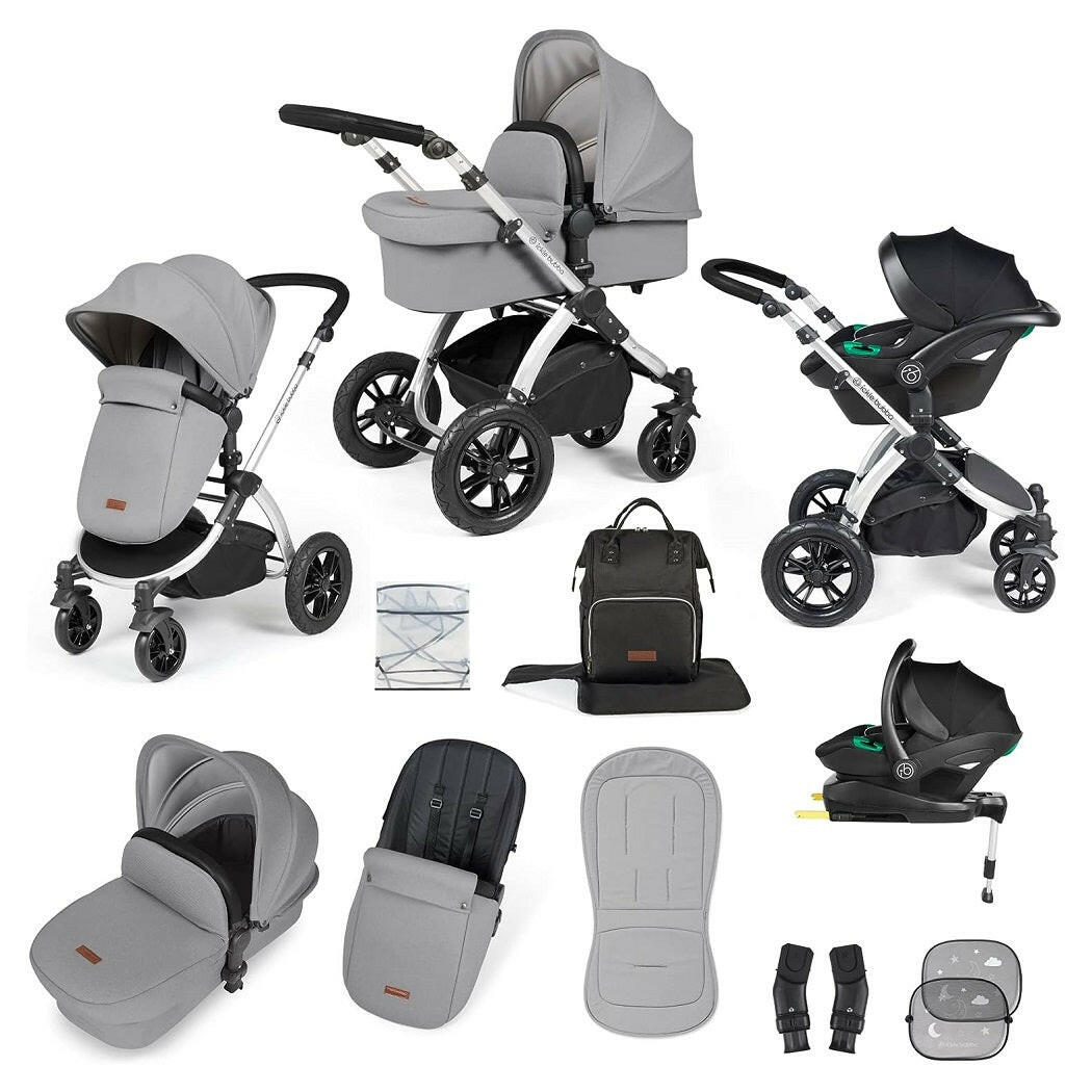 Ickle Bubba Stomp LUXE Travel System with Cirrus i-Size Car Seat & ISOFIX Base - Silver/Pearl Grey/Black - included items