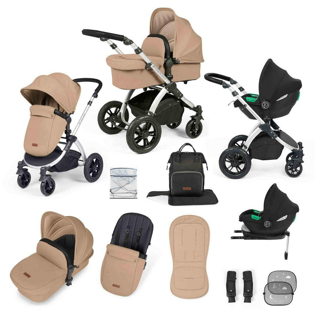 Ickle Bubba Stomp LUXE Travel System with Cirrus Car Seat & Base - Silver/Desert/Black - included items