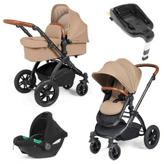 Ickle Bubba Stomp LUXE Travel System with Cirrus i-Size Car Seat & ISOFIX Base - Black/Desert/Tan