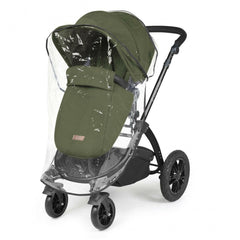 Ickle Bubba Stomp LUXE Travel System - Black/Woodland/Black - showing the pushchair with the footmuff and raincover