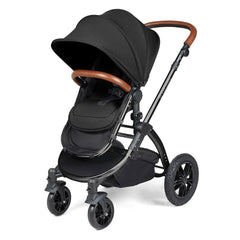 Ickle Bubba Stomp LUXE Travel System - Black/Midnight/Tan - showing the pushchair in forward-facing mode