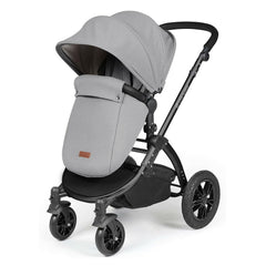 Ickle Bubba Stomp LUXE Travel System - Black/Pearl Grey/Black - showing the pushchair in forward-facing mode with the included matching footmuff