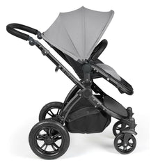 Ickle Bubba Stomp LUXE Travel System - Black/Pearl Grey/Black - side view, showing the forward-facing pushchair