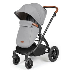 Ickle Bubba Stomp LUXE Travel System - Black/Pearl Grey/Tan - showing the pushchair in forward-facing mode with the included matching footmuff