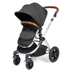Ickle Bubba Stomp LUXE Travel System with Cirrus Car Seat & ISOFIX Base - Silver/Charcoal/Tan - showing the pushchair in forward-facing mode