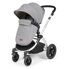 Ickle Bubba Stomp LUXE Travel System - Silver/Pearl Grey/Black - showing the pushchair in forward-facing mode with the included footmuff