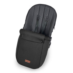Ickle Bubba Stomp LUXE Travel System with Stratus Car Seat & ISOFIX Base (Black/Midnight/Black) - showing the included matching footmuff
