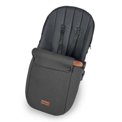 Ickle Bubba Stomp LUXE Travel System with Cirrus Car Seat & ISOFIX Base (Black/Charcoal/Tan) - showing the included matching footmuff