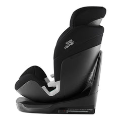 Britax Swivel 360 Rotating Car Seat - Space Black - side view, booster seat reclined