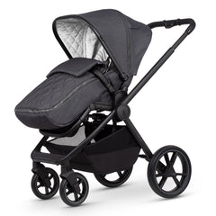 Venicci Tinum EDGE 3-in-1 Travel System with ISOFIX Base (Charcoal) - showing the pushchair in forward-facing mode with the included footmuff