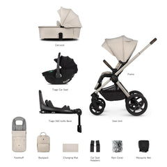 Venicci Upline 2 - Stone Beige - 3in1 Travel System with 360 ISOFIX Base - included items
