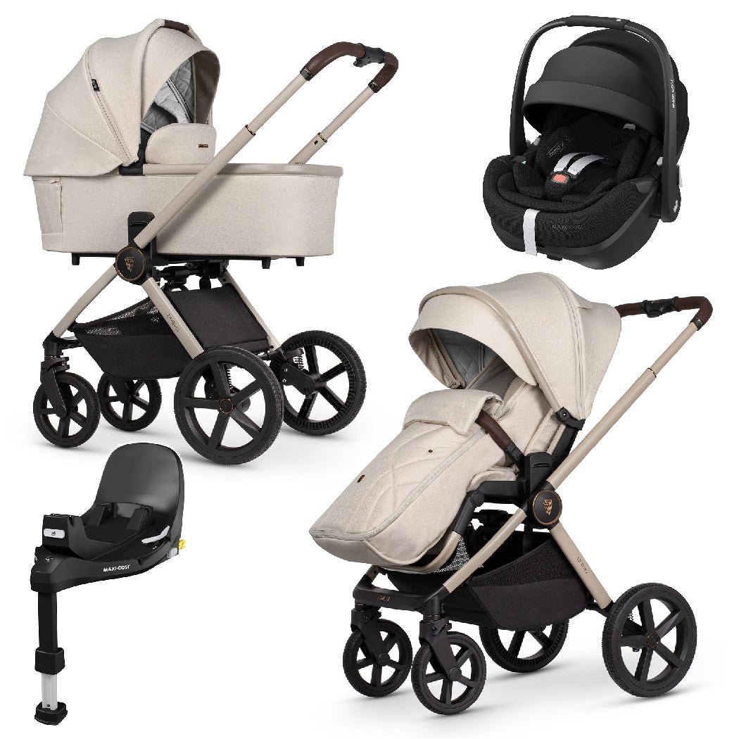 Venicci Upline 2 - Stone Beige - 3in1 Travel System with Maxi-Cosi Pebble 360 Pro² and Base