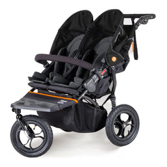 Out n About Nipper DOUBLE v5 Baby Pushchair (Summit Black) - showing the pushchair with both hoods lowered