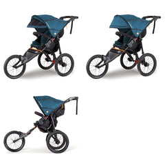 Out n About Nipper Sport v5 Pushchair (Highland Blue) - showing the pushchair with its hood extended, sun mesh and sun visor lowered
