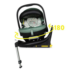 Cosatto Acorn 2 i-Size Infant Car Seat - Meadow - side view, attached to included ISOFIX base