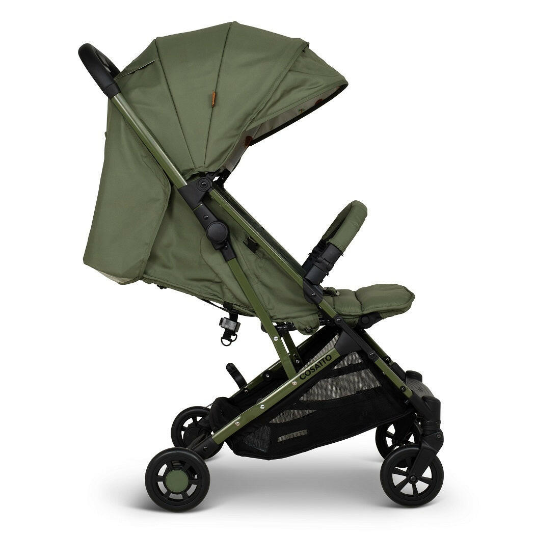 Cosatto Yo! Stroller - Hoglet - side view, seat reclined and hood extended