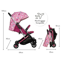 Cosatto Yo! Happy Unicorns Stroller - side view, with dimensions
