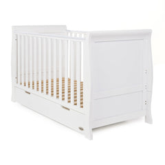 Obaby Stamford Sleigh Cot Bed (White) - shown as a cot without mattress