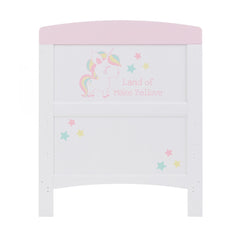 Obaby Grace Inspire Cot Bed (Unicorn) - front view, showing the end panel for the cot