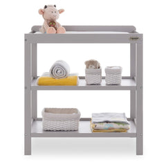 Obaby Open Changing Unit (Warm Grey) - front view, shown here with toys and accessories (not included)