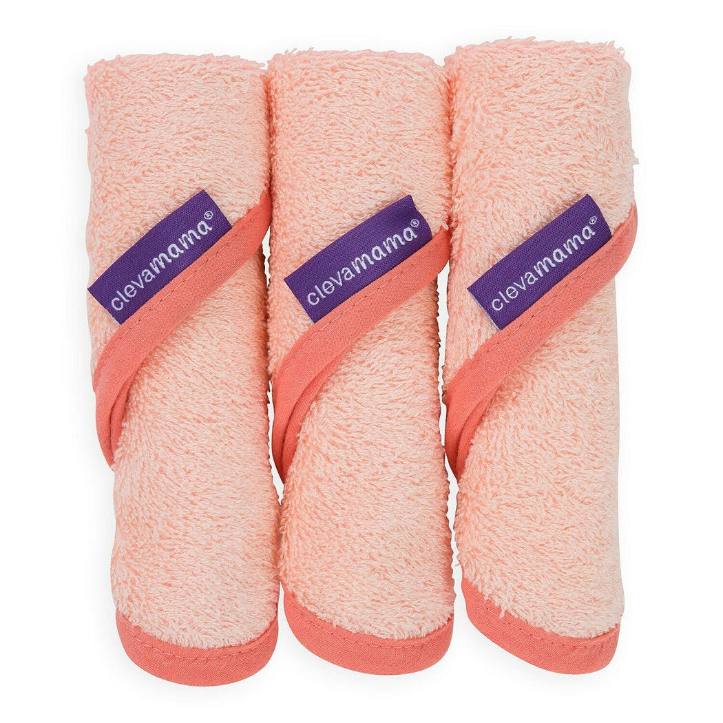 ClevaMama Bamboo Baby Washcloths - Set of 3 (Coral)