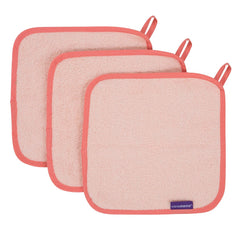 ClevaMama Bamboo Baby Washcloths - Set of 3 (Coral) - shown here flat