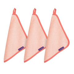 ClevaMama Bamboo Baby Washcloths - Set of 3 (Coral) - showing the useful hanging loops