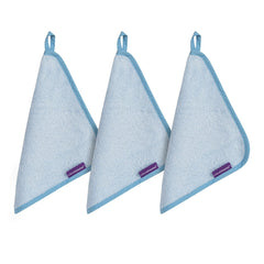 ClevaMama Bamboo Baby Washcloths - Set of 3 (Blue) - showing the useful hanging loops