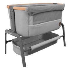 Maxi-Cosi Iora Co-Sleeping Crib (Essential Grey) - quarter view, showing the mesh panel