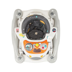 MyChild Space Shuttle 2-in-1 Walker/Rocker (Cosmic Grey) - overhead view, showing the spacious seat and toy panel