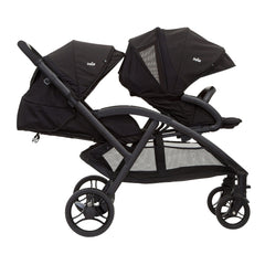 Joie Evalite Duo Stroller (Coal) - side view, shown here with the rear seat fully reclined and the hoods extended