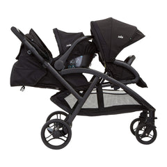 Joie Evalite Duo Stroller (Coal) - side view, shown here with a car seat fixed to the rear seat (car seat not included, available separately)
