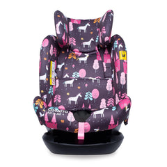 Cosatto All In All Plus ISOFIX Car Seat (Unicorn Land) - front view, shown with headrest fully raised and 5-point harness removed