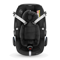Maxi-Cosi Pebble Pro i-Size Car Seat (Essential Black) - front view, showing the easy-in harness which stays open to allow access to your baby in seconds