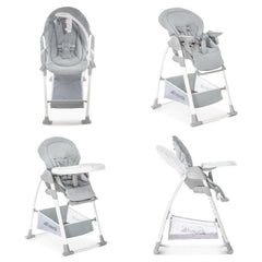 Hauck Sit 'n' Relax Highchair (Stretch Grey) - showing the highchair in its various configurations