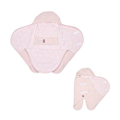 Red Castle Babynomade Fleur de Coton Travel Blanket (Chalk Pink/Miss Sunday) - showing the blanket`s interior and how it wraps around baby