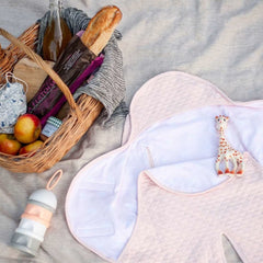 Red Castle Babynomade Fleur de Coton Travel Blanket (Chalk Pink/Miss Sunday) - lifestyle image (accessories not included)