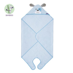 ClevaMama Bamboo Apron Baby Bath Towel - Patch The Puppy (Blue) - showing the shape of the towel