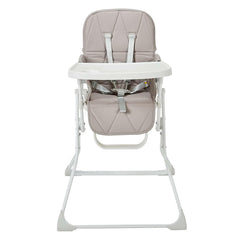 MyChild Hideaway Highchair (Grey) - front view, showing the seat with its tray and safety harness