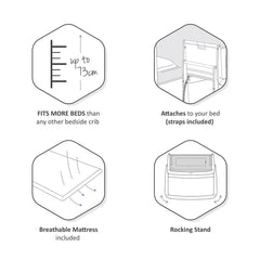 SnuzPod⁴ Bedside Crib 3-in-1 (Dusk) - graphic showing some of the crib`s features