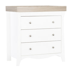 CuddleCo Clara 3 Piece Room Set (White & Ash) - showing the dresser with its changing station attached