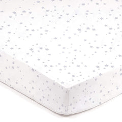 Breathable Baby Cot Bed Set (Twinkle Grey) - showing a mattress with one of the fitted sheets (mattress not included, available separately)