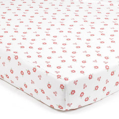 Breathable Baby Cot Bed Set (English Garden) - showing a mattress with one of the fitted sheets (mattress not included, available separately)