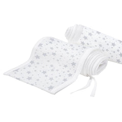 Breathable Baby Mesh Liner - 4 Sided (Twinkle Stars Grey) - showing the tie straps which attach the panels to a cot