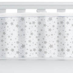Breathable Baby Mesh Liner - 4 Sided (Twinkle Stars Grey) - showing a mesh panel attached to a cot