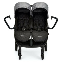Ickle Bubba VENUS Double Stroller - Prime Bundle (Black/Space Grey/Black) - showing the gate-opening bumper bars