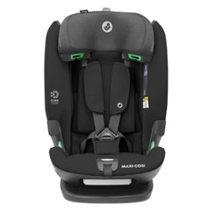 Maxi-Cosi Titan Pro i-Size Car Seat (Authentic Black) - front view, shown here with its safety harness