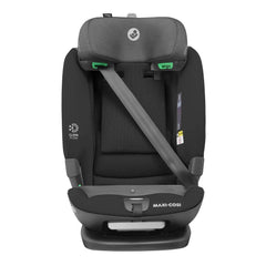 Maxi-Cosi Titan Pro i-Size Car Seat (Authentic Black) - front view, shown here without the safety harness and utilising a car`s 3-point seat belt with its headrest raised
